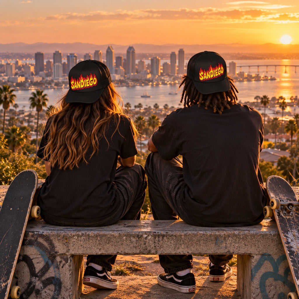 San Diego Flame Trucker Hat – Black