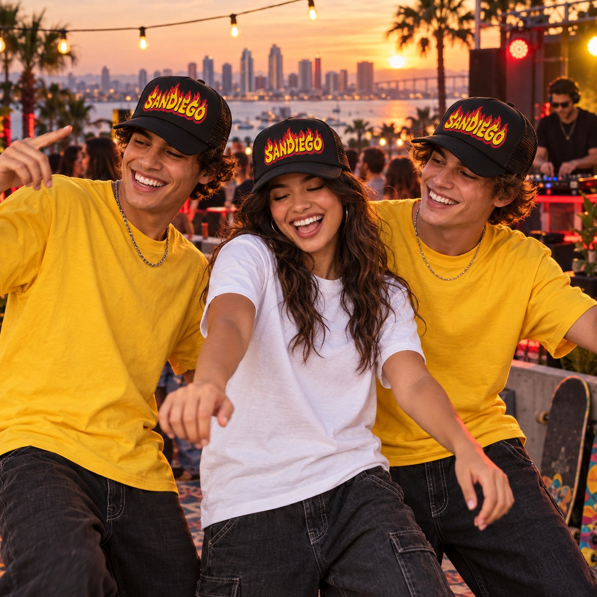 San Diego Flame Trucker Hat – Black